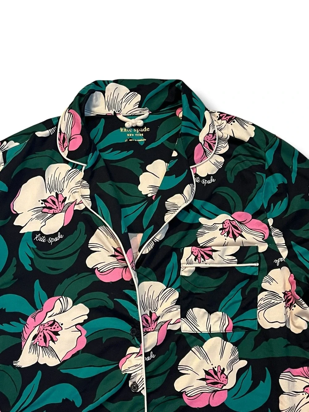 Kate Spade Pajamas 2 piece Set Blossom Floral Print Navy Pink Large/XL Soft Knit
